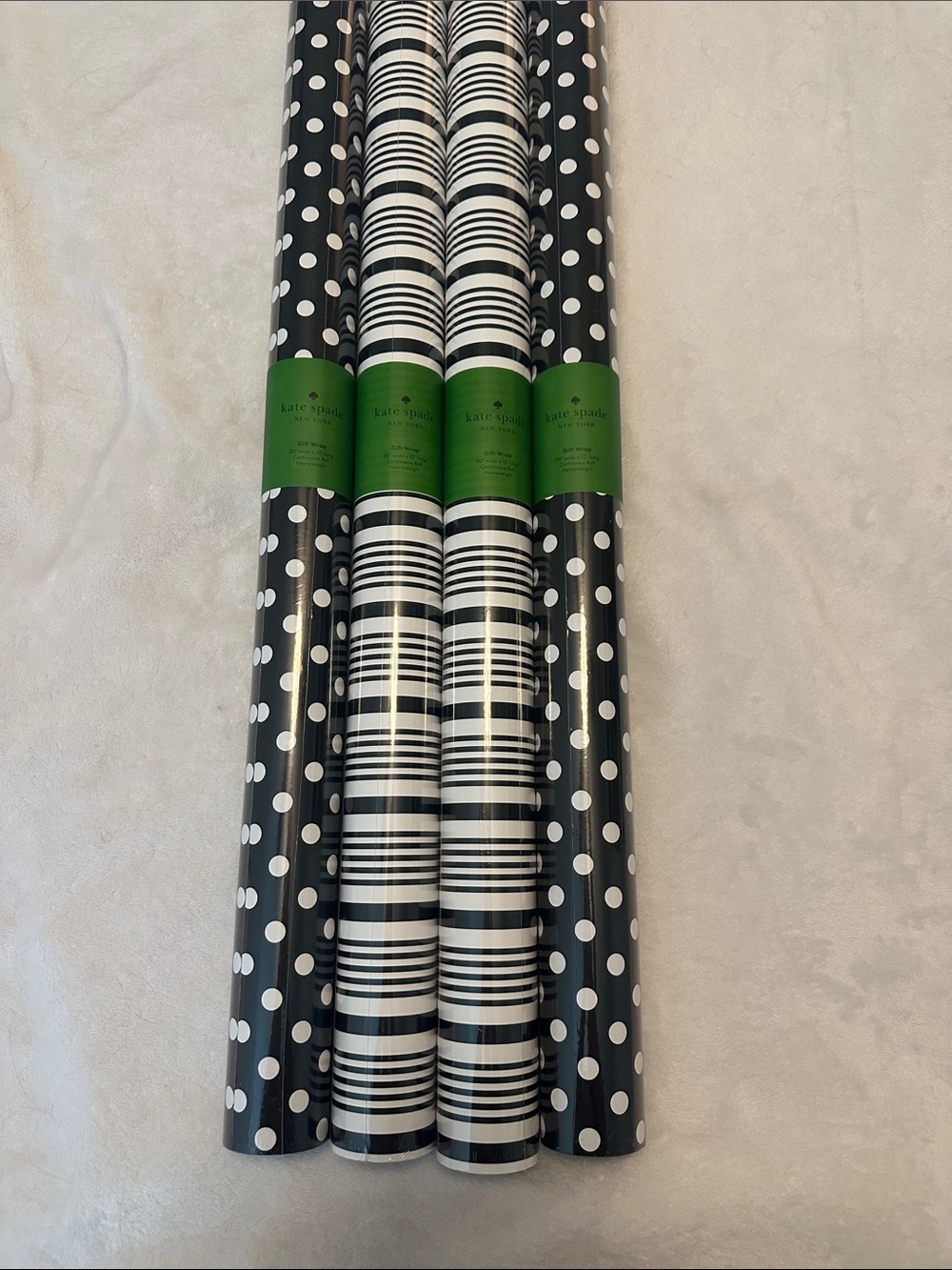 NWT kate spade Black and White Polka Dot & Stripe Gift Wrap Rolls 4pack - Picture 2 of 3